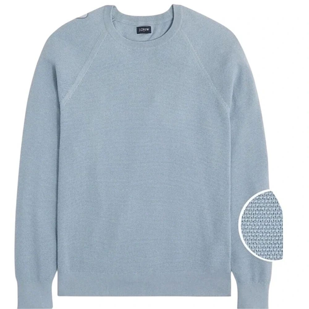 J. Crew Mens Cotton Crew Neck Long Sleeve Waffle Knit Sweater Blue Large NWT $90
